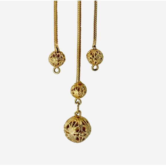 Vintage MCM Mid Century Modern Gold Tone Tassel Ball 16" Choker Necklace - Picture 3 of 6